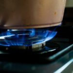 fire on a gas stove for cooking in the kitchen